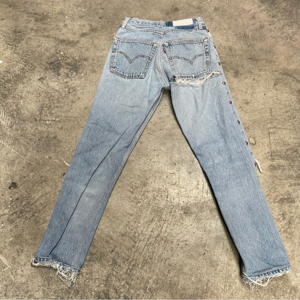 RE/DONE Straight Leg Distressed High Rise Studded Jeans 24 - Picture 9 of 10